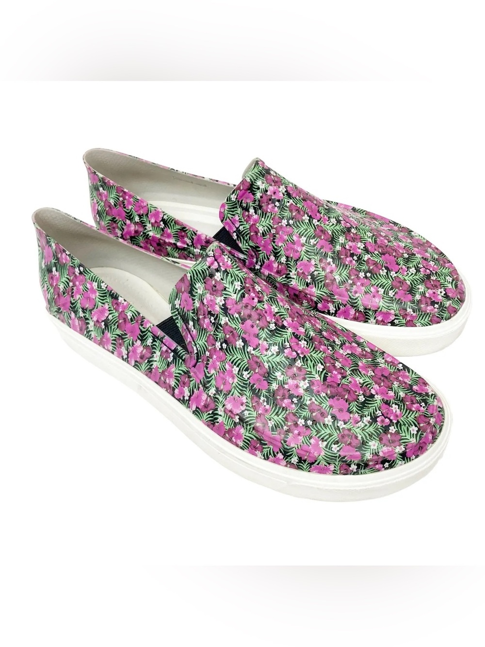 Crocs Size 7 Floral Slip-On Sneakers - Pink Green